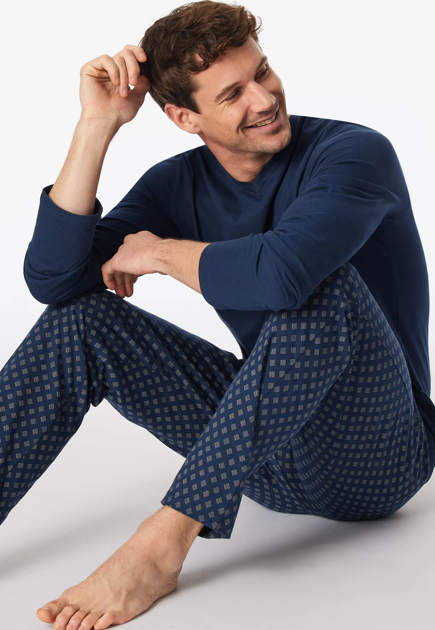 Schlafanzug lang V-Ausschnitt admiral - Casual Essentials
