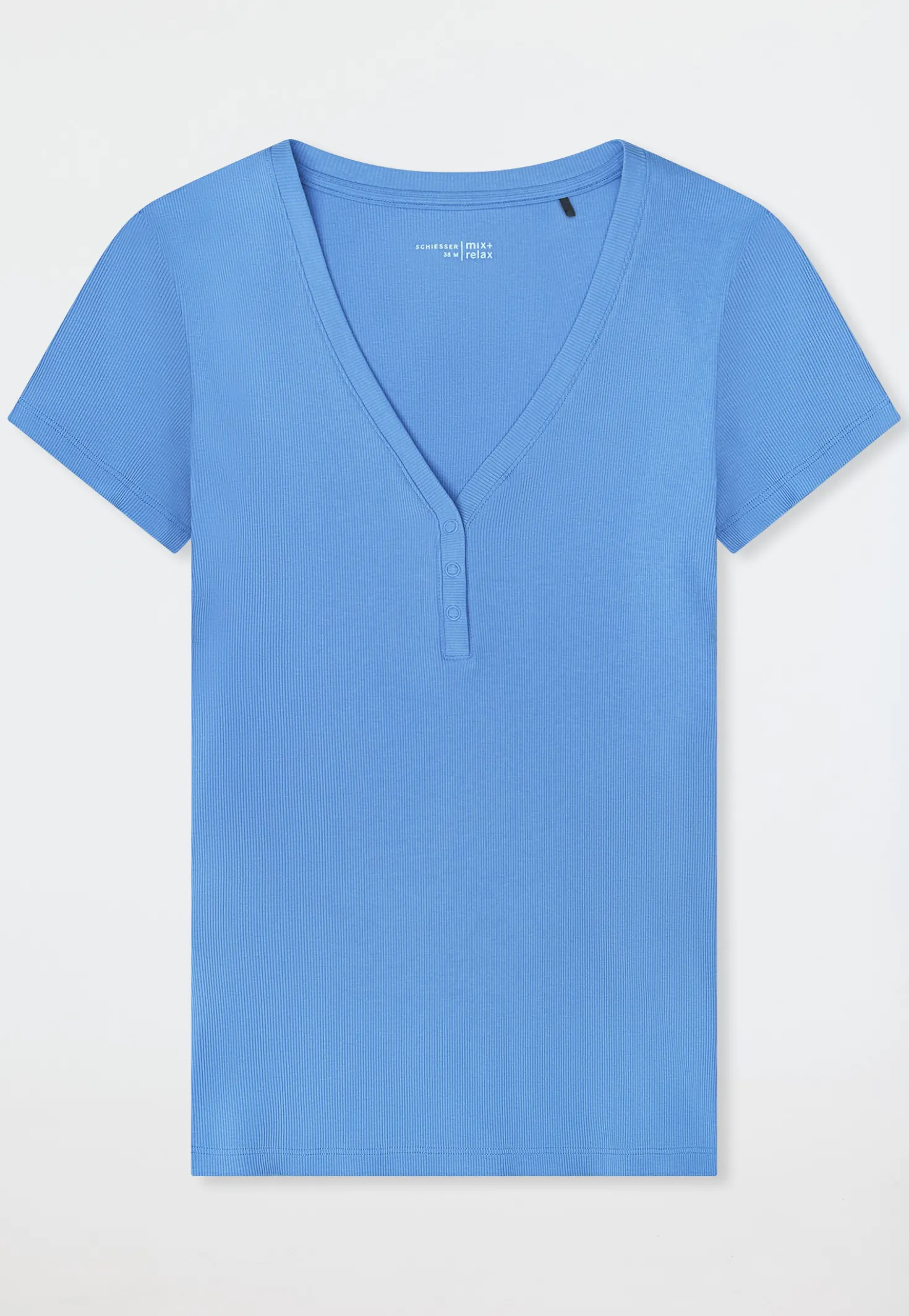 Shirt kurzarm Doppelripp Druckknöpfe aqua - Mix+Relax