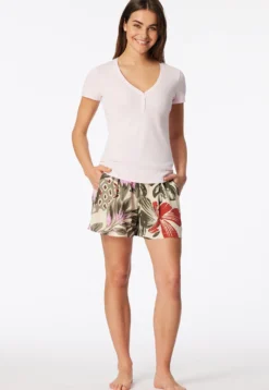 Shirt kurzarm Doppelripp Druckknöpfe rosé - Mix+Relax