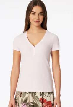 Shirt kurzarm Doppelripp Druckknöpfe rosé - Mix+Relax