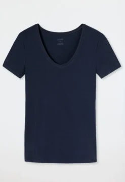 Shirt kurzarm Feinripp nachtblau - Naturschönheit