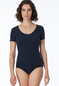 Shirt kurzarm Feinripp nachtblau - Naturschönheit