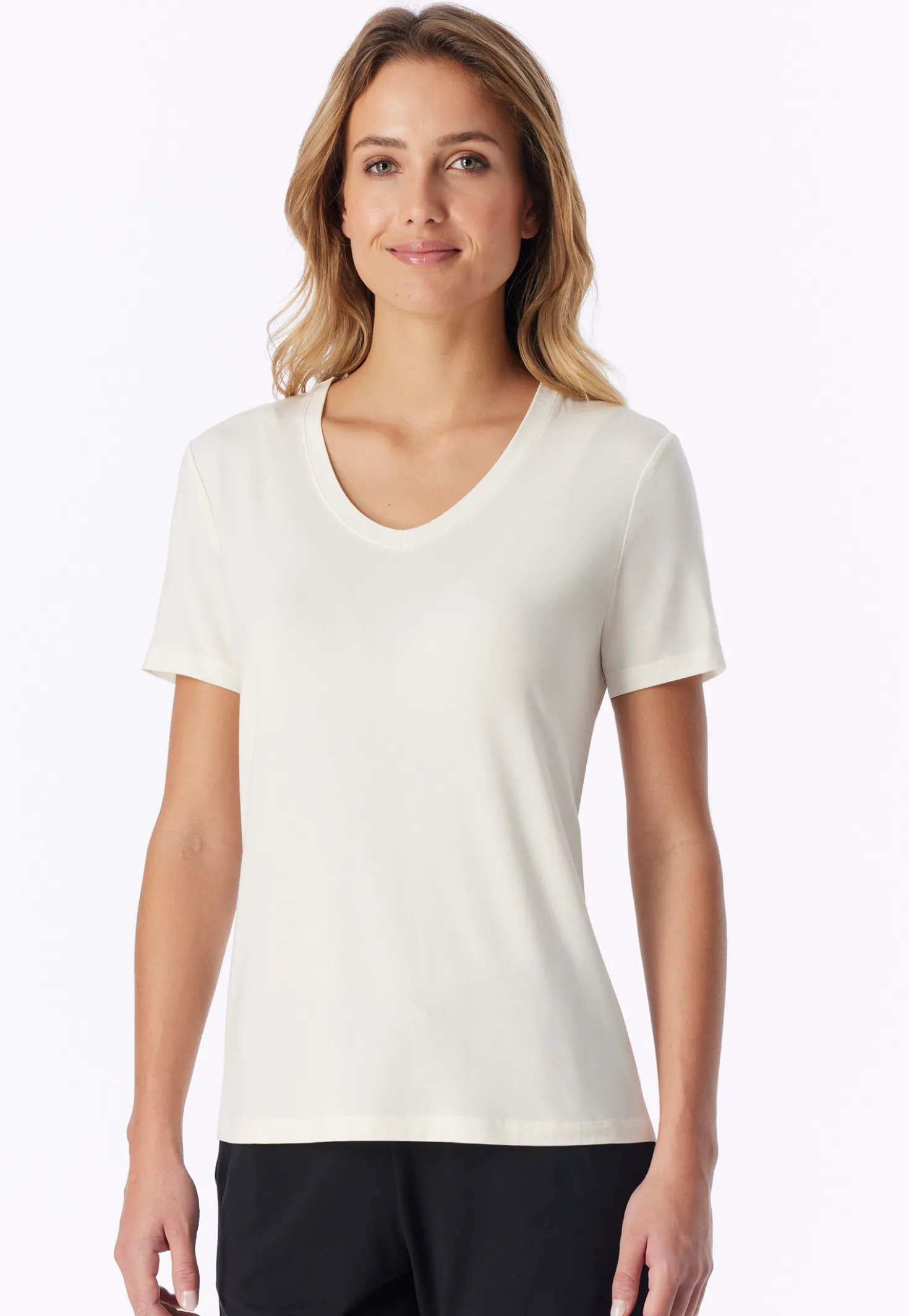 Shirt kurzarm V-Ausschnitt naturweiß - Mix+Relax