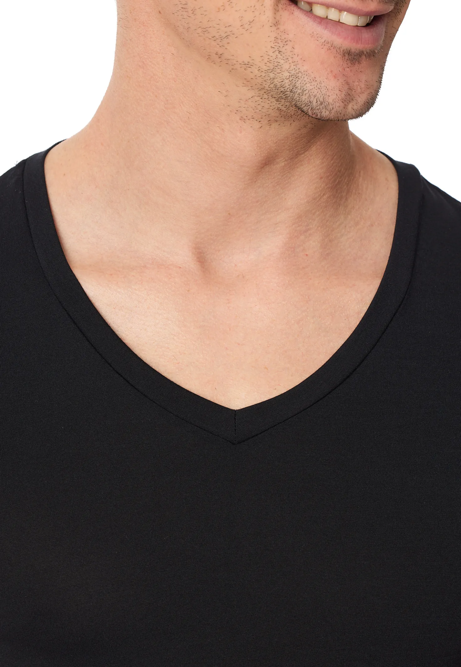 Shirt kurzarm V-Ausschnitt schwarz - Premium Modal
