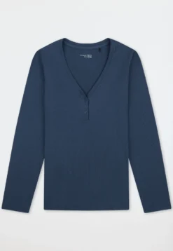 Shirt langarm Doppelripp Druckknöpfe deep blue - Mix+Relax