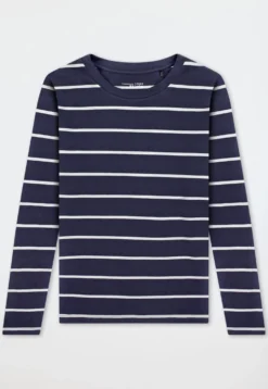 Shirt langarm dunkelblau-weiß geringelt - Mix+Relax