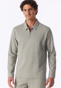 Shirt langarm Feinripp Jacquard Zipper bright taupe - Mix+Relax
