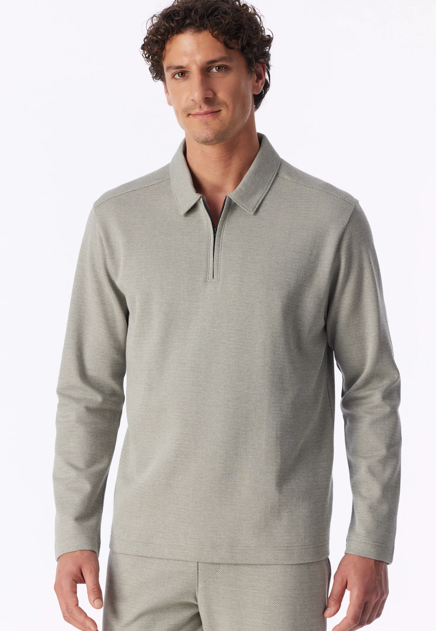 Shirt langarm Feinripp Jacquard Zipper bright taupe - Mix+Relax
