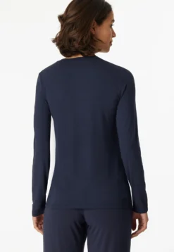 Shirt langarm Modal V-Ausschnitt Knopfleiste blau - Mix+Relax