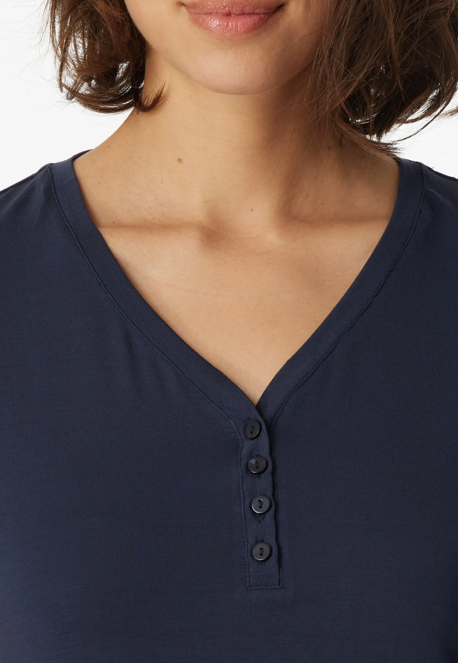 Shirt langarm Modal V-Ausschnitt Knopfleiste blau - Mix+Relax