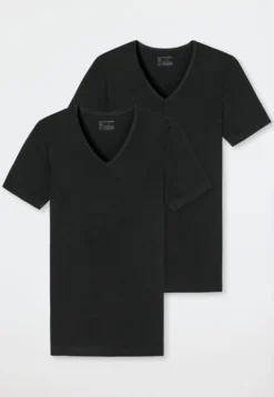 Shirts kurzarm 2er-Pack tiefer V-Ausschnitt schwarz – 95/5