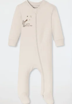 Strampler lang mit Fuß Teddybär beige-meliert - Baby