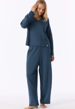 Sweatshirt langarm Doubleface V-Ausschnitt deep blue - Mix+Relax