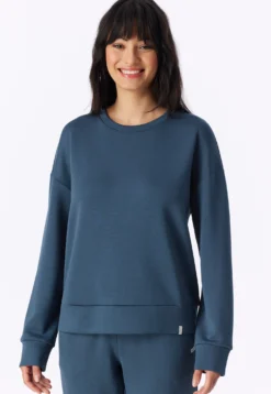 Sweatshirt langarm Doubleface V-Ausschnitt deep blue - Mix+Relax